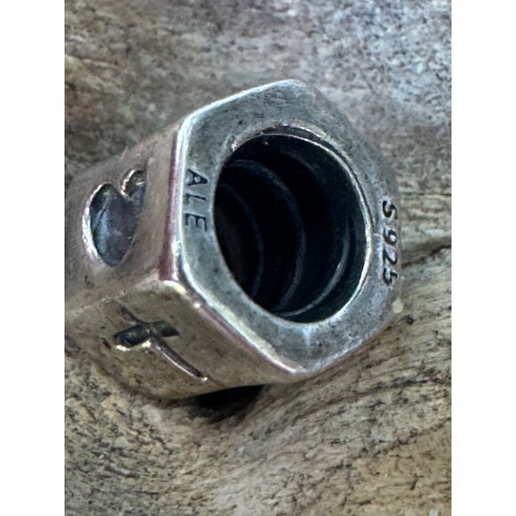 Real Pandora Sterling Silver 925 Charm Bead With Heart Cross Cutouts - Picture 1 of 5